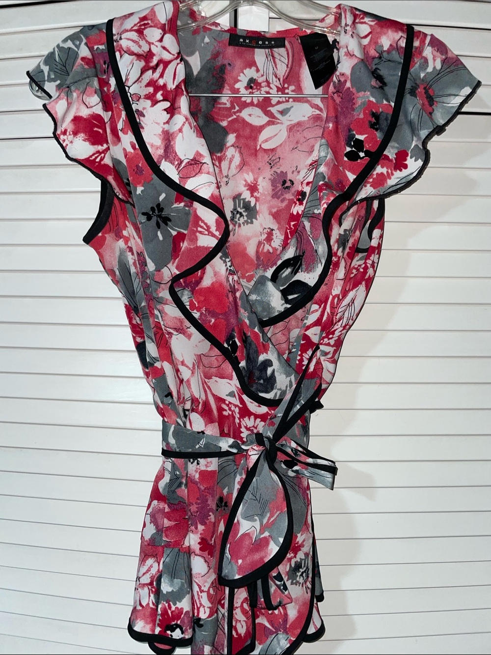 Floral Wrap Blouse with Black Trim